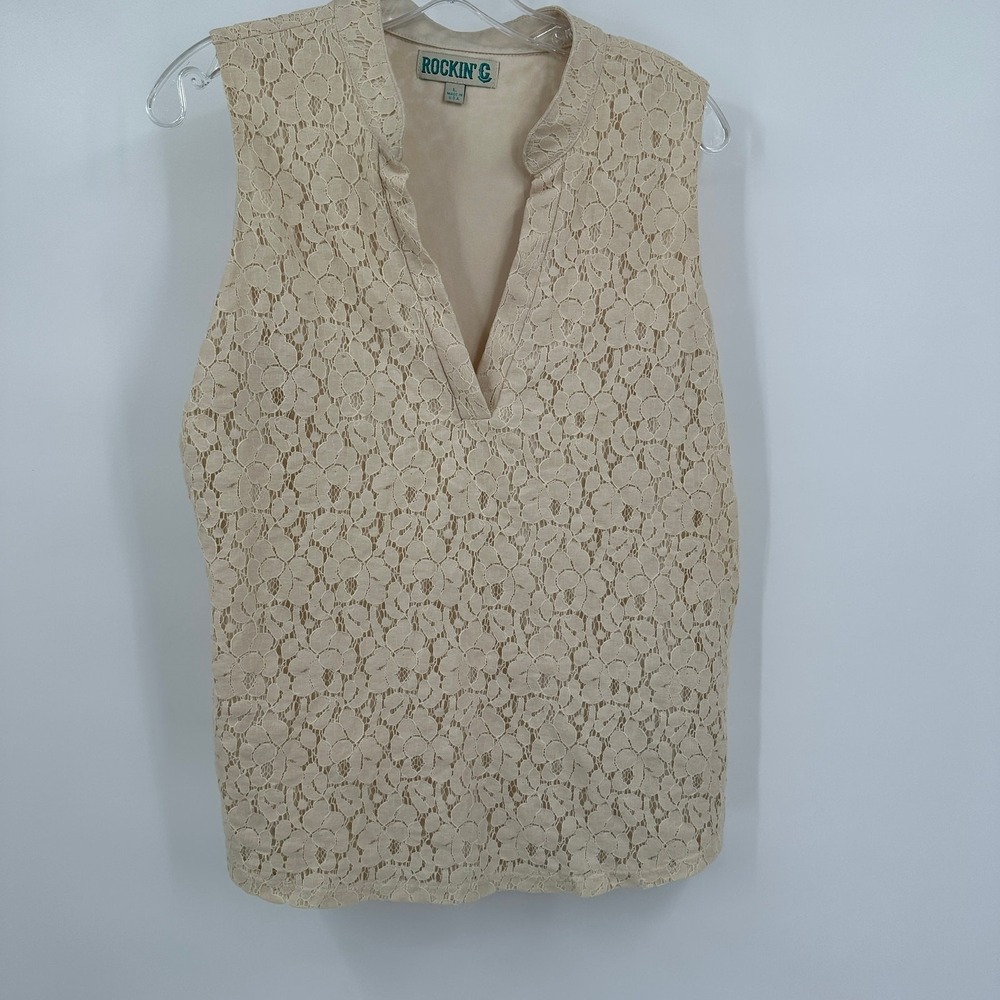 Womens Romantic Lace Coquette Top Size L Boho Cottagecore Minimalist Feminine